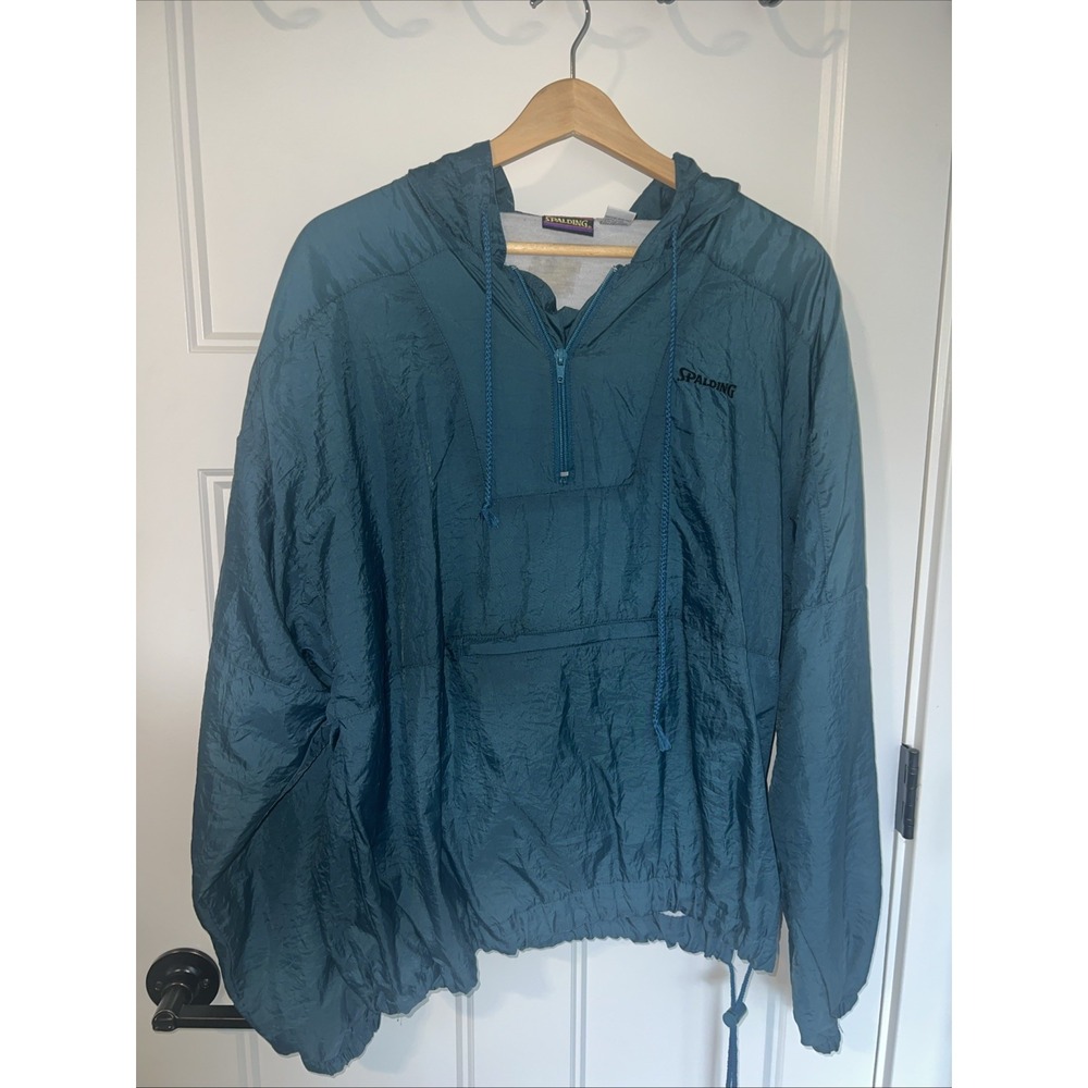 Spalding Windbreaker 1/4 Zip Jacket Green Mens Medium Vtg 90's